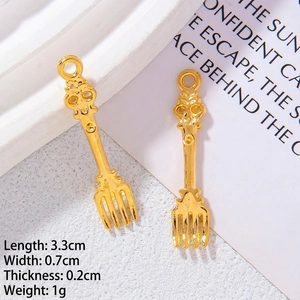 Détails des breloques fourchettes dorées miniatures de 3,3 cm pour création de bijoux