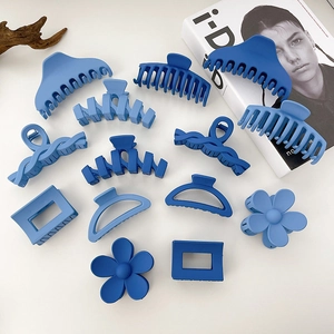 13-piece matte blue hair claw clip set with floral and square designs for women