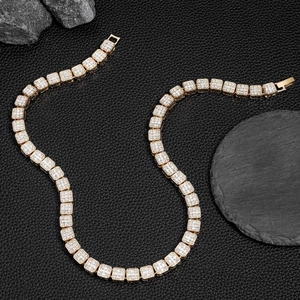 Hip hop 13mm gold plated square link chain necklace with sparkling rhinestones on stone base