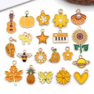 Assorted Yellow Enamel Zinc Alloy Charms For DIY Jewelry Making Bracelet Necklace Keychain Flower Leaf Sunflower Fruit Shapes
