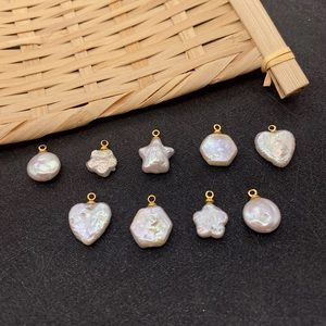 Natural freshwater pearl pendants in star and heart shapes with gold connectors for DIY