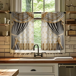 Kitchen short curtains with 3D digital cartoon print and decorative valance for windows