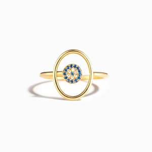 Elegant s925 silver evil eye open ring with blue stones in a minimalist gold finish