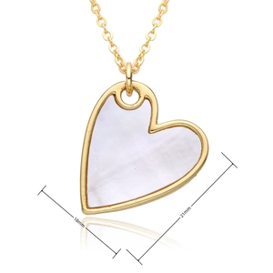 Macro shot of 18mm x 21mm gold heart pendant necklace with shimmering white shell inlay