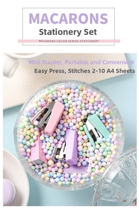 Mini macaron stapler set for students, binding 2-10 sheets of paper, portable school supplies