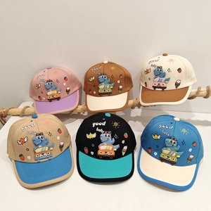 Kids baseball cap set featuring 6 assorted colors with 3D cartoon dinosaur prints