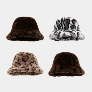 Faux Fur Leopard Print Bucket Hat Women Winter Warm Plush Thickened Fisherman Hat Outdoor Casual Fashion Animal Pattern