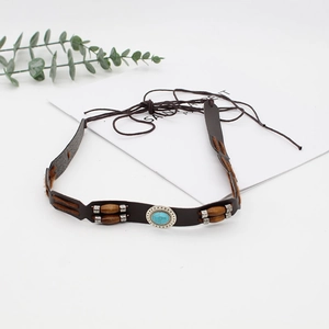 Bohemian Ethnic Hat Band PU Leather Braided Decorative Belt DIY Fashion Accessory Vintage Turquoise Beaded For Men Women