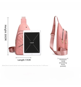 Pink quilted nylon chest bag dimensions and capacity details for daily essentials