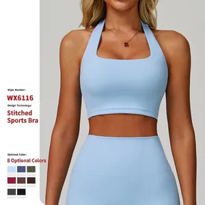 Soutien-gorge de Sport Dos Nu Halter Femme Col Carré Dos Découpé Débardeur de Yoga Haute Élasticité Rembourré Top de Gym