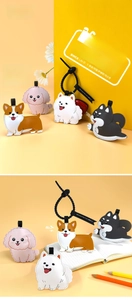Leather dog keychain charms in Corgi and Husky styles with squeak function