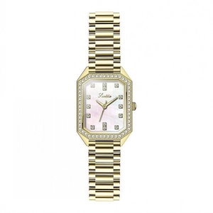Elegant gold square watch for women with mother of pearl dial and diamond accents