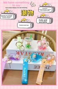 Detail of creative liquid bear charms with colorful glitter and silicone wrist straps