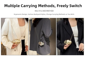 Mini metallic shell bag shown on model as crossbody and shoulder accessory with chain
