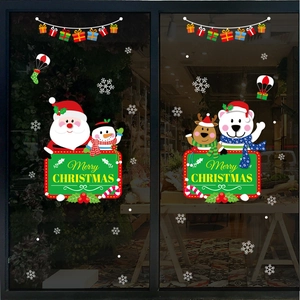 Merry Christmas Window Stickers Santa Claus Snowman Reindeer Polar Bear PVC Wall Decals For Shop Glass Door Home Decor