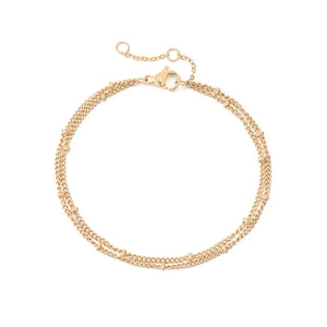 Detailed view of a gold-plated double-layer satellite chain bracelet with micro beads