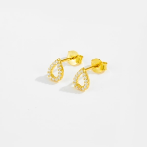 Elegant gold S925 sterling silver teardrop earrings with white zircon hollow design