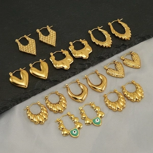 Golden vintage Turkish heart and evil eye earrings in various geometric designs