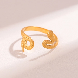 Vintage gothic snake open ring in gold finish with realistic scale texture detail
