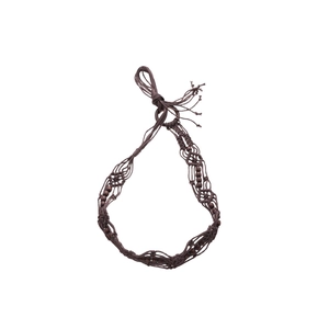 Bohemian dark brown hand-woven waist belt with wooden beads and tassel details