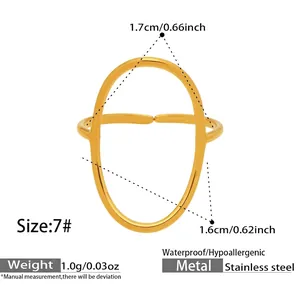 Detailed dimension guide for golden minimalist oval open ring in stainless steel