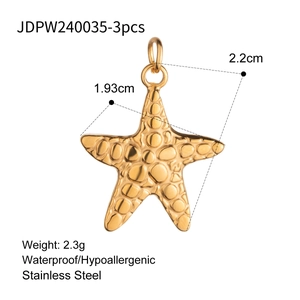 Detail of a 18k gold starfish pendant with size specifications and material specs