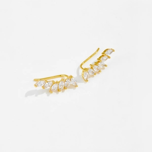 Elegant gold leaf marquise zircon S925 sterling silver stud earrings for women
