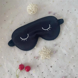 Cute cartoon eyelash embroidery on black silk sleep eye mask for light blocking