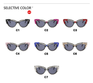 Detailed catalog of cat eye sunglasses with rhinestones in seven various colors