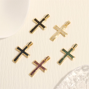 Pendenti a croce hip-hop placcati oro 18 carati con zirconi multicolore set da 5