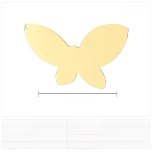 Detailed size specifications for a gold butterfly pendant in polished stainless steel
