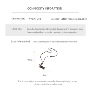 Detailed size chart of the 90cm cotton rope necklace with a 6cm ceramic dog pendant