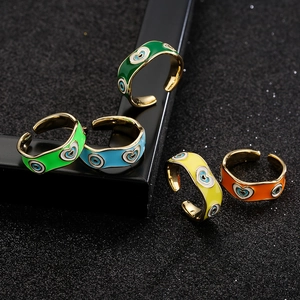 Colorful 18K gold plated heart and evil eye adjustable open rings in various colors
