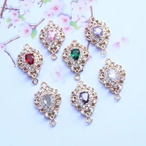 Hollow Rhombus Water Drop Charms Copper Zircon Glass For DIY Jewelry Making Vintage Baroque Style Connectors