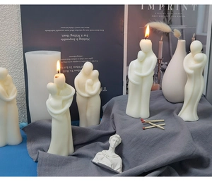 Artistic body silhouette candles in a cozy home setting with warm ambient lighting
