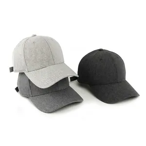 Trio of gray baseball caps in three shades with adjustable metal buckle on white background