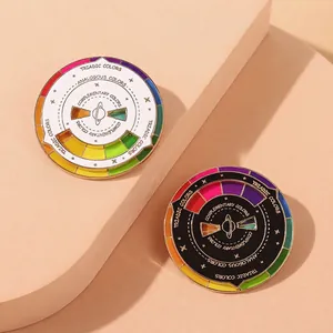Rotating color wheel enamel pin brooch in alloy with triadic and complementary color guides