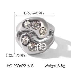 Detailed view of silver teardrop ring with dimensions 2.02cm height and 1.65cm width