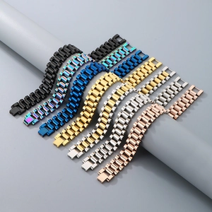 Detail of 15mm vacuum plated stainless steel watch-style bracelets in multiple colors