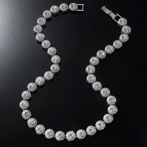 Hip hop silver round link chain necklace with sparkling rhinestones for men