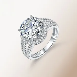 Detailed close-up of 1ct moissanite ring with S925 hallmark and halo diamond setting