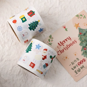 Christmas Stickers Roll Self Adhesive Cute Cartoon Patterns For Holiday Gift Wrap DIY Crafts Scrapbooking Decorations