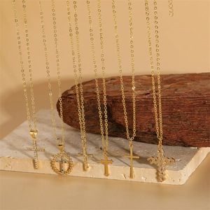 Cross Pendant Necklace 14K Gold Plated Copper Cubic Zirconia Pave Hollow Polished Fashion Jewelry For Women