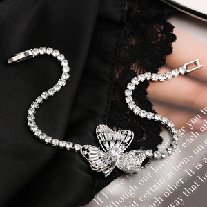 Elegant silver butterfly zircon bracelet for women with luxury sparkle on black lace