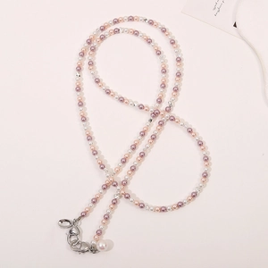 Baroque pearl phone lanyard with natural stones in white, pink and purple beads