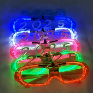 Close-up of stacked colorful 2025 LED shutter glasses with neon light effects