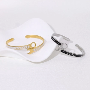 Unique 18K gold plated stainless steel wrench cuff bracelet with enamel drip finish