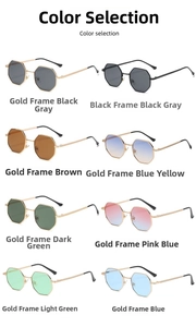 Classic metal octagonal sunglasses collection in eight various color combinations