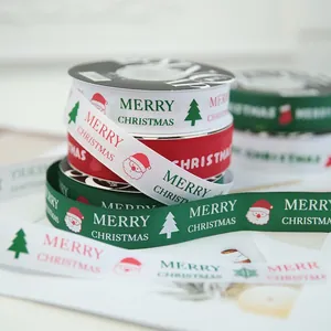 Christmas Ribbon Merry Christmas Printed Grosgrain For Gift Wrapping DIY Craft Holiday Decor Red Green White