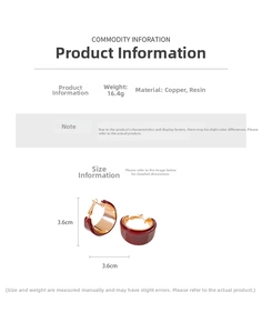 Size guide for retro 18K gold plated resin earrings showing dimensions and 16.4g weight